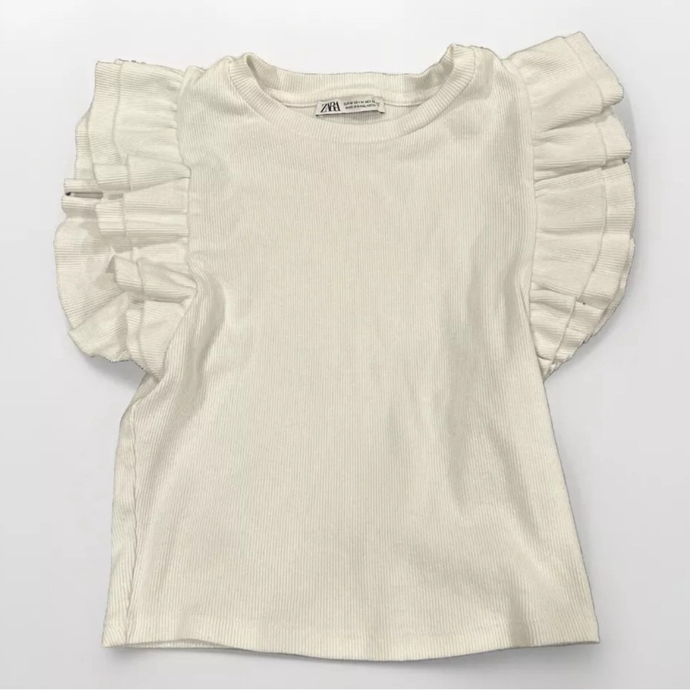 Zara Womens Pullover Sweater Crew Neck Knitted Flutter Sleeve White Size Medium